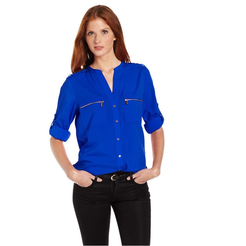 💫 NWT Calvin Klein Zipper Button-Front Blouse 💫